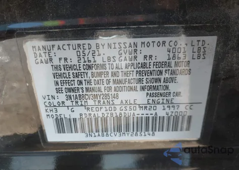 2021 Nissan Sentra Sv Xtronic Cvt z USA, uszkodzony, nr VIN 3N1AB8CV3MY285148